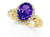 Yellow gold Oval Cut Halo Diamond Solitaire with Filigree Band and Four-Prong Setting_1