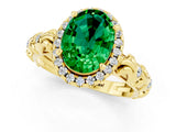 Yellow gold Oval Cut Halo Diamond Solitaire with Filigree Band and Four-Prong Setting_1