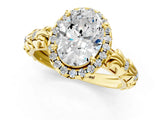 Yellow gold Oval Cut Halo Diamond Solitaire with Filigree Band and Four-Prong Setting_20