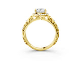 Yellow gold Oval Cut Halo Diamond Solitaire with Filigree Band and Four-Prong Setting_22