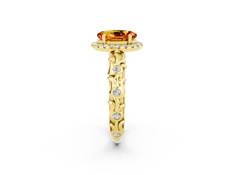 Yellow gold Oval Cut Halo Diamond Solitaire with Filigree Band and Four-Prong Setting_2