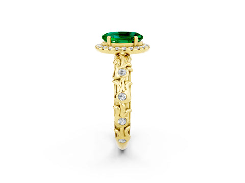 Yellow gold Oval Cut Halo Diamond Solitaire with Filigree Band and Four-Prong Setting_2