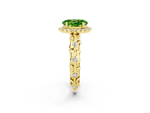 Yellow gold Oval Cut Halo Diamond Solitaire with Filigree Band and Four-Prong Setting_2