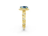 Yellow gold Oval Cut Halo Diamond Solitaire with Filigree Band and Four-Prong Setting_2