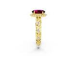 Yellow gold Oval Cut Halo Diamond Solitaire with Filigree Band and Four-Prong Setting_2