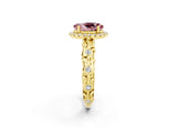 Yellow gold Oval Cut Halo Diamond Solitaire with Filigree Band and Four-Prong Setting_2