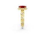 Yellow gold Oval Cut Halo Diamond Solitaire with Filigree Band and Four-Prong Setting_2