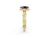 Yellow gold Oval Cut Halo Diamond Solitaire with Filigree Band and Four-Prong Setting_2