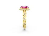Yellow gold Oval Cut Halo Diamond Solitaire with Filigree Band and Four-Prong Setting_2