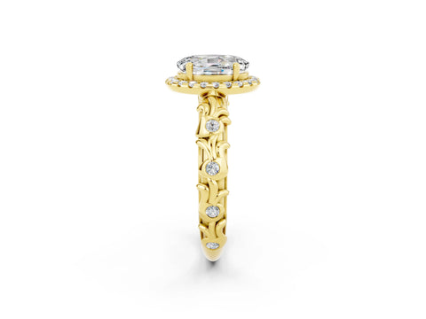 Yellow gold Oval Cut Halo Diamond Solitaire with Filigree Band and Four-Prong Setting_2