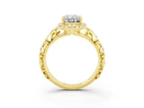 Yellow gold Oval Cut Halo Diamond Solitaire with Filigree Band and Four-Prong Setting_3