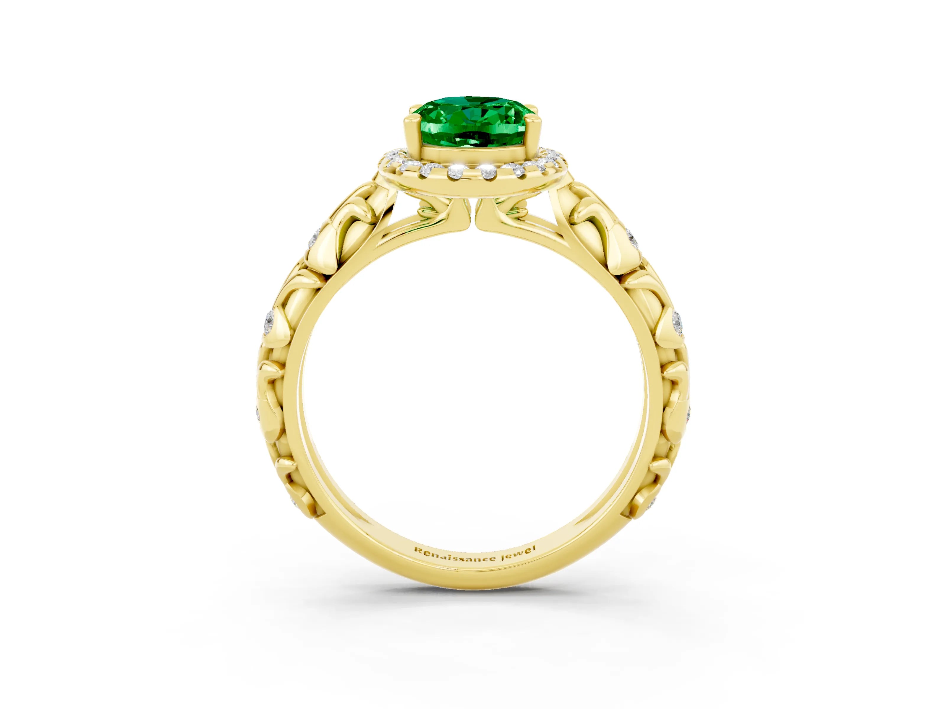 Yellow gold Oval Cut Halo Diamond Solitaire with Filigree Band and Four-Prong Setting_3