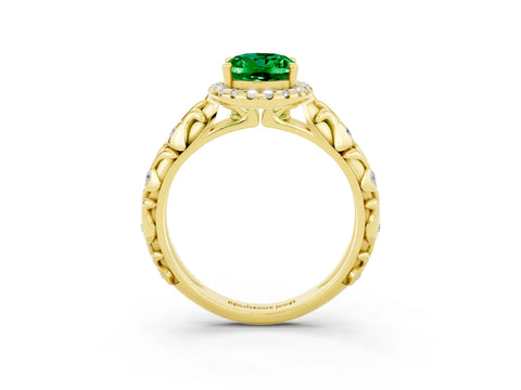 Yellow gold Oval Cut Halo Diamond Solitaire with Filigree Band and Four-Prong Setting_3