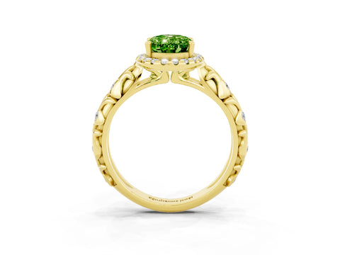 Yellow gold Oval Cut Halo Diamond Solitaire with Filigree Band and Four-Prong Setting_3