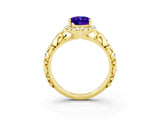 Yellow gold Oval Cut Halo Diamond Solitaire with Filigree Band and Four-Prong Setting_3