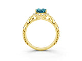 Yellow gold Oval Cut Halo Diamond Solitaire with Filigree Band and Four-Prong Setting_3