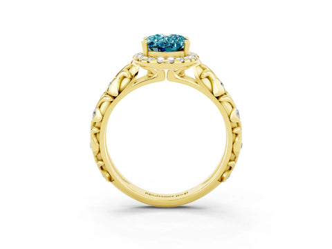 Yellow gold Oval Cut Halo Diamond Solitaire with Filigree Band and Four-Prong Setting_3