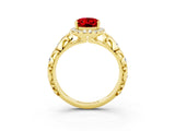 Yellow gold Oval Cut Halo Diamond Solitaire with Filigree Band and Four-Prong Setting_3
