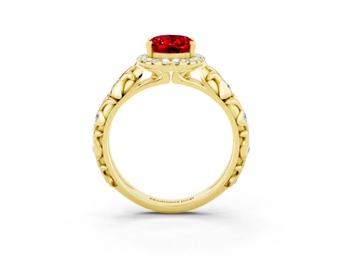 Yellow gold Oval Cut Halo Diamond Solitaire with Filigree Band and Four-Prong Setting_3