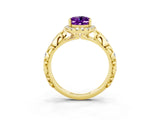 Yellow gold Oval Cut Halo Diamond Solitaire with Filigree Band and Four-Prong Setting_3