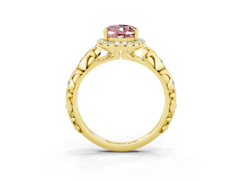 Yellow gold Oval Cut Halo Diamond Solitaire with Filigree Band and Four-Prong Setting_3