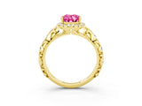 Yellow gold Oval Cut Halo Diamond Solitaire with Filigree Band and Four-Prong Setting_3