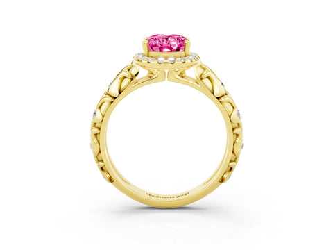 Yellow gold Oval Cut Halo Diamond Solitaire with Filigree Band and Four-Prong Setting_3