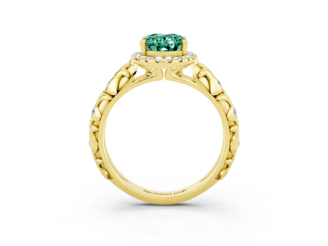 Yellow gold Oval Cut Halo Diamond Solitaire with Filigree Band and Four-Prong Setting_3