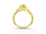 Yellow gold Oval Cut Halo Diamond Solitaire with Filigree Band and Four-Prong Setting_3