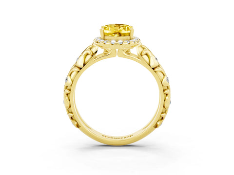 Yellow gold Oval Cut Halo Diamond Solitaire with Filigree Band and Four-Prong Setting_3