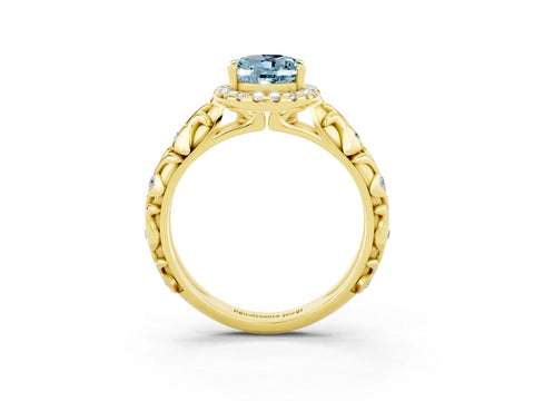 Yellow gold Oval Cut Halo Diamond Solitaire with Filigree Band and Four-Prong Setting_3