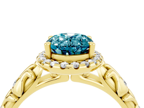 Yellow gold Oval Cut Halo Diamond Solitaire with Filigree Band and Four-Prong Setting_4