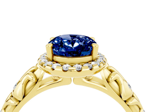 Yellow gold Oval Cut Halo Diamond Solitaire with Filigree Band and Four-Prong Setting_4
