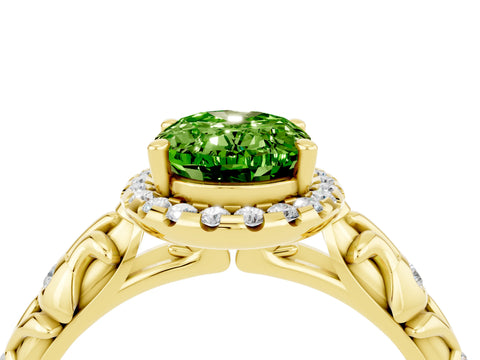 Yellow gold Oval Cut Halo Diamond Solitaire with Filigree Band and Four-Prong Setting_4