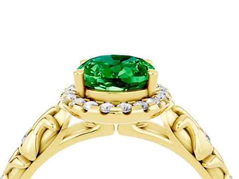 Yellow gold Oval Cut Halo Diamond Solitaire with Filigree Band and Four-Prong Setting_4