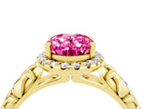 Yellow gold Oval Cut Halo Diamond Solitaire with Filigree Band and Four-Prong Setting_4