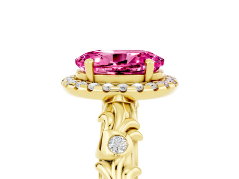 Yellow gold Oval Cut Halo Diamond Solitaire with Filigree Band and Four-Prong Setting_5