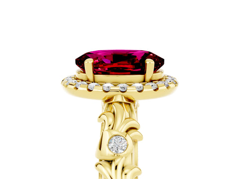 Yellow gold Oval Cut Halo Diamond Solitaire with Filigree Band and Four-Prong Setting_5