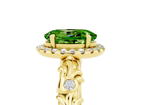 Yellow gold Oval Cut Halo Diamond Solitaire with Filigree Band and Four-Prong Setting_5