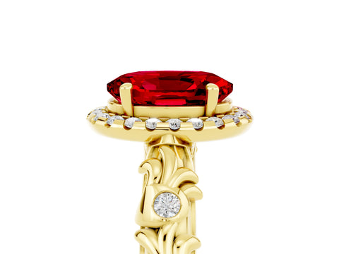 Yellow gold Oval Cut Halo Diamond Solitaire with Filigree Band and Four-Prong Setting_5