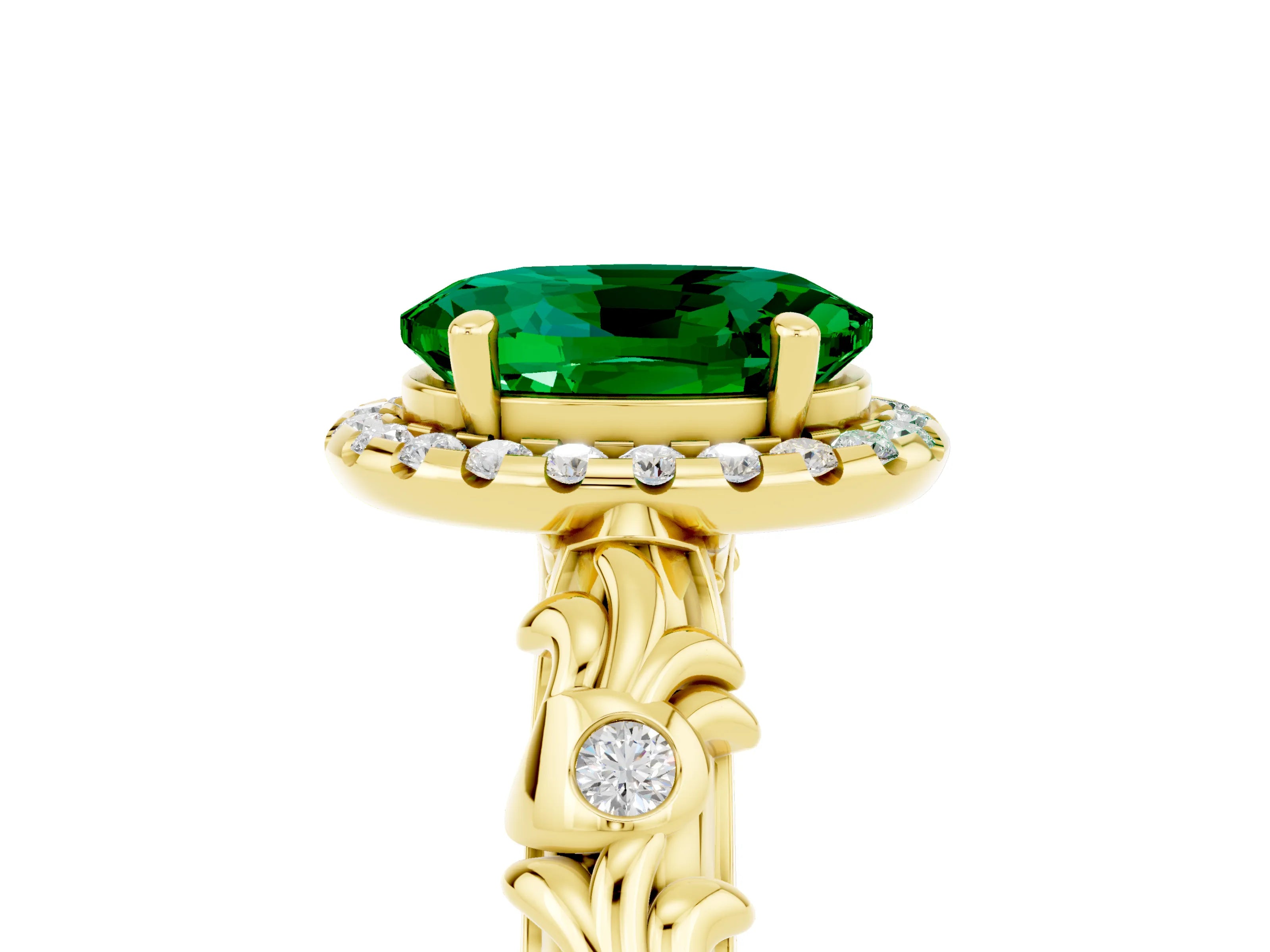 Yellow gold Oval Cut Halo Diamond Solitaire with Filigree Band and Four-Prong Setting_5