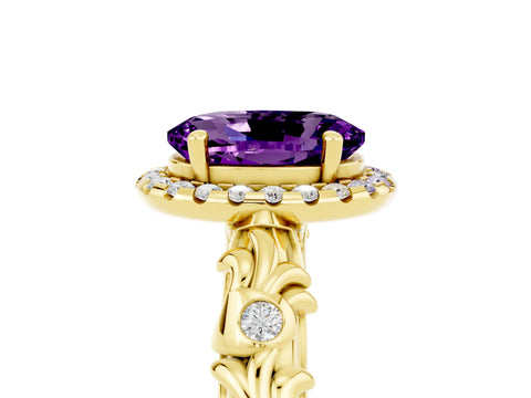 Yellow gold Oval Cut Halo Diamond Solitaire with Filigree Band and Four-Prong Setting_5