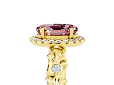 Yellow gold Oval Cut Halo Diamond Solitaire with Filigree Band and Four-Prong Setting_5