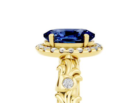 Yellow gold Oval Cut Halo Diamond Solitaire with Filigree Band and Four-Prong Setting_5