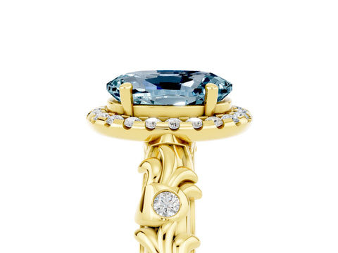 Yellow gold Oval Cut Halo Diamond Solitaire with Filigree Band and Four-Prong Setting_5