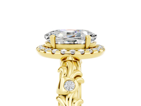 Yellow gold Oval Cut Halo Diamond Solitaire with Filigree Band and Four-Prong Setting_5
