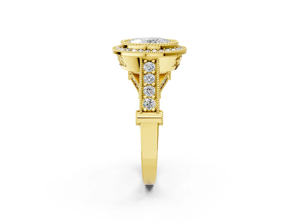Yellow Gold Oval Vintage Bezel Halo Engagement Ring Setting