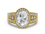 Yellow gold Oval Cut Halo Diamond Split Shank Ring with Prong Setting_3