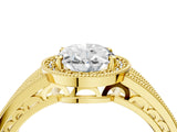 Yellow gold Oval Cut Halo Diamond Split Shank Ring with Prong Setting_7