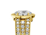 Yellow gold Oval Cut Halo Diamond Split Shank Ring with Prong Setting_8